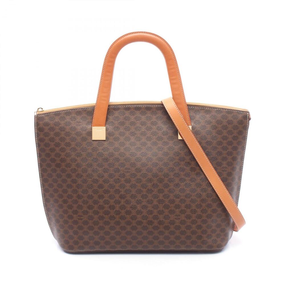 Celine Macadam Tote Bag Canvas Leather Brown